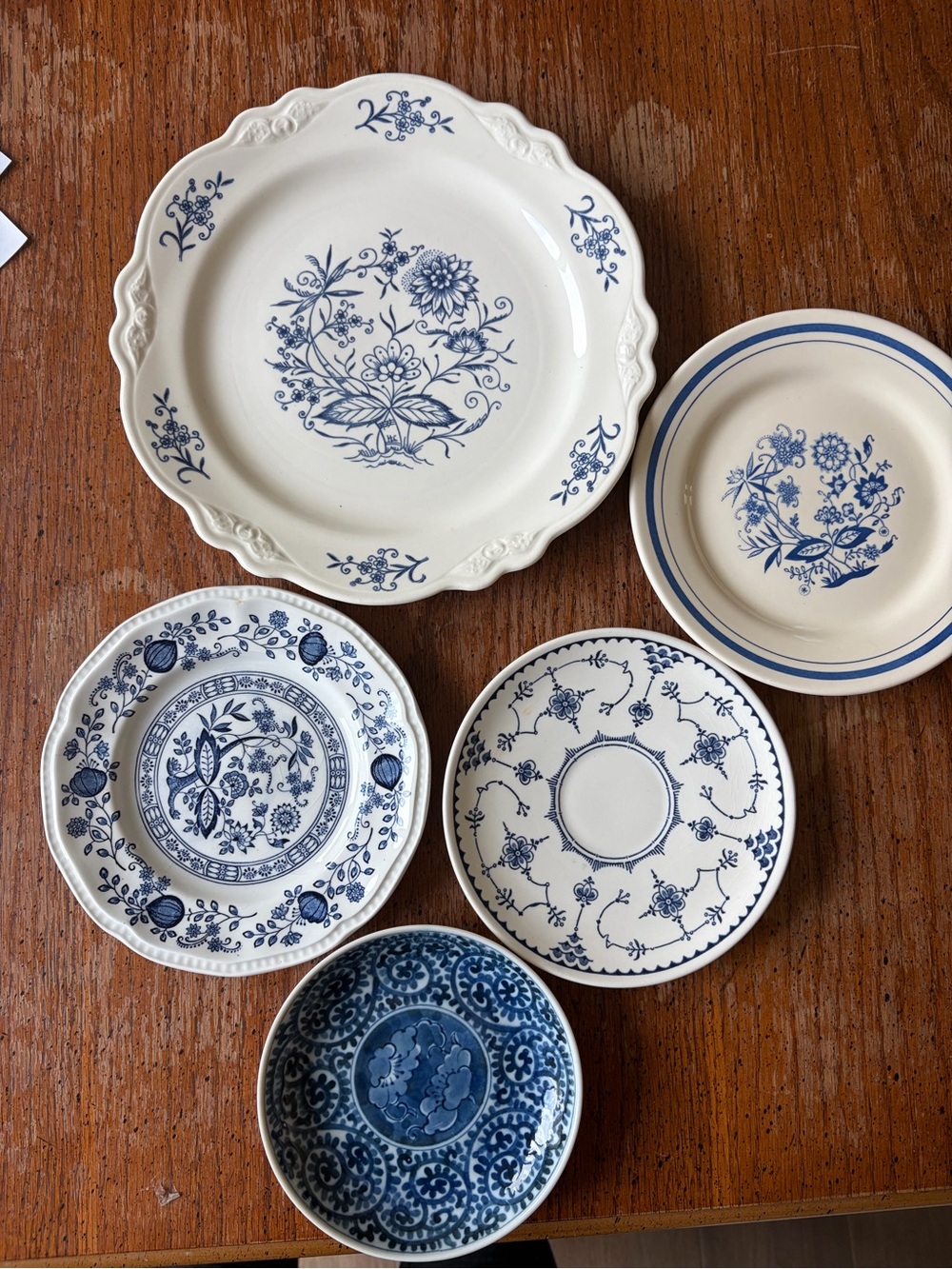 Antique Blue and White Floral Porcelain Plate Set
